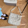 Floral canvas tote bag in beige with colorful patterns and matching shoulder straps - Floral Rhombus