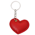 Red heart-shaped keychain in textured PU leather with metallic ring and stitching - Red