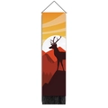 Forest deer silhouette wall tapestry with mountain sunset and black tassel decoration - 32.5x130cm / Style-9 (Deer & Forest)