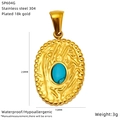 Detailansicht des ovalen Türkis-Anhängers mit 18K Gold Hammerschlag und Maßangaben - Ovales Türkisrelief (SP604G)