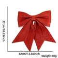 Detail view of large red glitter Christmas bow with 32x27cm size measurements - G:No.3 (32x27cm) / Red