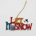 Decorazione natalizia in legno da 12cm Let It Snow con pupazzo di neve e corda - Stile LET IT SNOW