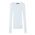 Slim fit white ribbed long sleeve T-shirt with crew neck design in flat lay view - S / White
