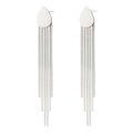 Silver drop earrings with long metal tassels and polished teardrop stud earrings - Long Metal Tassel Style (E1123-ST)