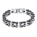Bracciale hip-hop da uomo in acciaio inossidabile a catena di moto nero e argento - Nero e Bianco