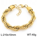 10mm golden stainless steel twisted rope bracelet with lobster clasp and extension chain - Gold Color Bracelet (KB206155-Z)