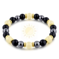 Macro shot of tiger eye bracelet with hematite beads and luminous stones on white background - Light Yellow & Dark Gray Stone Beads (Style-04)