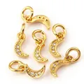 Set of five gold plated crescent moon pendants featuring white zircon micro-inlays - Moon / Gold