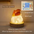 Natural orange salt and white crystal aroma lamp set with wood LED base and gift box - Orange Salt Stone + Clear Quartz
