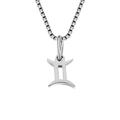 Minimalist silver-tone Gemini zodiac symbol pendant on a titanium steel box chain necklace - Gemini / Steel