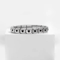 Detail view of stainless steel charm bracelet links with minimalist black heart patterns - Heart Black (18 Links)