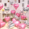 18-inch heart foil balloons set in hot pink and silver for party decor with ribbons - 18 Inch Heart Pink + Silver (30PCS)