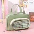 Light green Oxford cloth large pencil case with transparent window and handles - Green