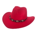 Classic bright red western cowboy hat with black leatherette band and silver metal studs - M(56-58cm) / Red (Silver Concho Band)