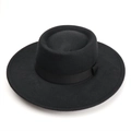 Top view of a black flat-top wool felt fedora with a matching grosgrain ribbon detail - M(57cm) / Black