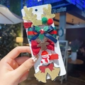 Christmas hair clips set with reindeer antlers, snowmen and bows on a white card - Antler Pom Pom Style