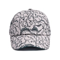 Detailed close-up of quick-dry dinosaur print fabric on the children's baseball cap - Beige Dinosaur