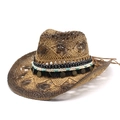 Hollow out straw cowboy hat with gradient brown color and vintage coin decorative band - M(56-58cm) / Dark Coffee