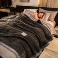 Thick dark grey quilted milk fleece blanket with light grey piping for cozy winter bedding - Dark Grey + Grey Lamb Cashmere