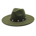 Detail of olive green wool fedora with a black leather band and silver metal studs - M (56-58cm) / Army Green