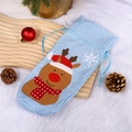 Sacchetto regalo di Natale celeste per vino con applique di renna e chiusura a cordoncino - Renna blu