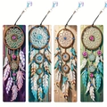 Set di 4 segnalibri fai-da-te pittura diamante acchiappasogni in pelle PU e nappe - SQ-2 (Acchiappasogni/Piuma Set di 4)