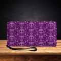 Violettes langes Portemonnaie mit Totenkopf und Rosenmuster inklusive Handschlaufe - Lila Totenkopf Rose (QB-015)