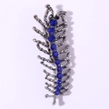 Close-up of silver centipede brooch with inlaid blue rhinestones on white background - Royal Blue