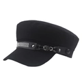 Schwarze Schiffermütze für Damen mit Lederband und funkelndem Strassstein-Detail - 58cm / Schwarz