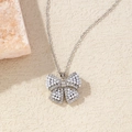 Elegant silver butterfly pendant necklace featuring white pearls and sparkling zircons - BXL0256-23 Silver Pearl Bowknot