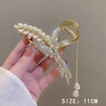Pince à cheveux dorée muguet avec perles, cristaux et longs glands élégants, taille 11cm - 90# Épi de Blé Doré
