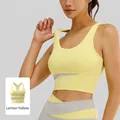Soutien-gorge de sport jaune citron à maintien élevé avec empiècements gris et dos nageur - S / Hauts / Jaune Citron