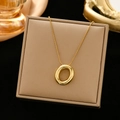Minimalist gold-plated stainless steel necklace with a grooved oval pendant for women - Gold-O