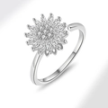 Dettaglio dell'anello vintage in argento spazzolato con petali di fiori in zircone - Stile Girasole Rotante (JZ-057Y) / Argento