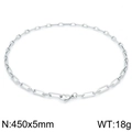 Silver stainless steel paperclip link chain necklace measuring 450x5mm and 18g weight - Necklace 450x5mm(KN202084-Z)