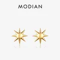S925 sterling silver gold sunburst stud earrings with polished mirror finish - Gold Color (S925 Sterling Silver)
