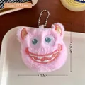 Pink plush monster keychain with embroidered eyes and silver bead chain 7.5cm - 4# Pink Big Mouth Monster Keychain