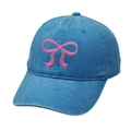 Denim baseball cap in blue featuring a pink bow embroidery and adjustable back - M (56-58cm) / Lake Blue