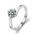 Adjustable S925 sterling silver solitaire ring with brilliant round moissanite stone - Adjustable Open / Twisted Four-Prong Solitaire Opening (1 Carat Effect)