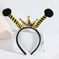 Bee headband with golden crown and yellow-black striped antennas for costume party - No.6 Black Ball Crown Headband