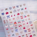 Cute fruit and bow nail art stickers featuring sweet cherry and apple hand-drawn patterns - Sweet Fruit Bow (M-1172-Transparent Glass Shards + Silver Foil)