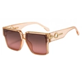 Modern square pink frame sunglasses with gradient lenses and gold metal accents - Champagne Frame Tea Pink Lens