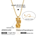Golden stainless steel cat necklace featuring white zircon stones and lucky feline pendant - Lucky Cat Style (JDN0311242)