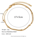 Double-layered 18K gold plated stainless steel snake chain bracelet with round beads - Double Layer Bead Snake Chain Bracelet / Gold