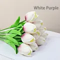 Mini PU tulips bouquet in white and purple gradient for elegant home decor - White Purple
