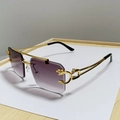 Rimless double bridge sunglasses with purple gradient lenses and golden cheetah head detail - Gold Frame Gradient Grey