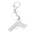 Hip hop pistol keychain with sparkling white rhinestones on silver metal finish - Handgun Style / Silver