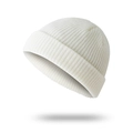 Short-style knitted beanie for men in bright white finish with fine ribbed texture - White