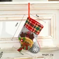 Calza di Natale con renna grigia e risvolto a quadri rossi per decorazioni - Stile Mini Renna in Lino / Mini