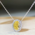 Exquisite 925 Silber Halskette mit ovalem gelben Edelsteinanhänger und Diamant-Halo - Gelber Zirkonia